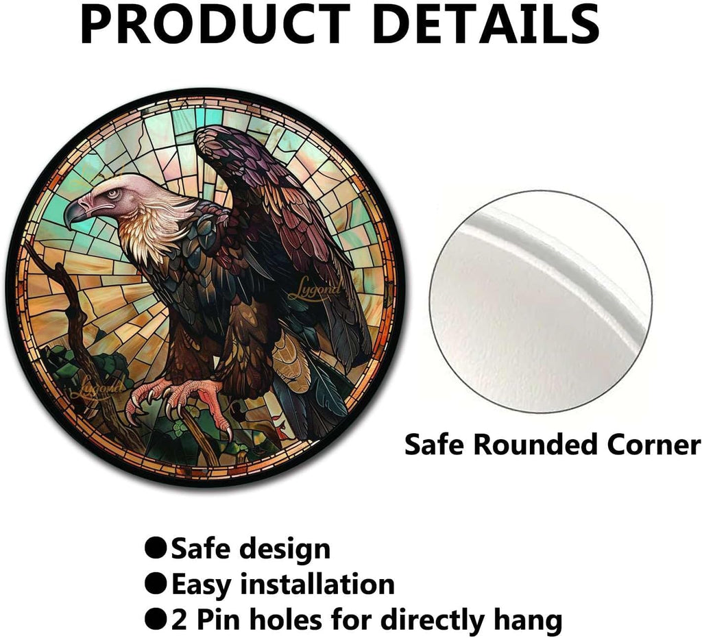 Lygond Metal Sign Tin Sign Circular Stained Glass Vulture Boho Office Decor for Pet 12×12 Inches