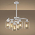 6-Light Antique White Chandelier with Clear Glass Shade, French Country Chandeliers for Dining Room, Adjustable Height Hanging Farmhouse Pendant Lighting for Kitchen Island Entryway Office