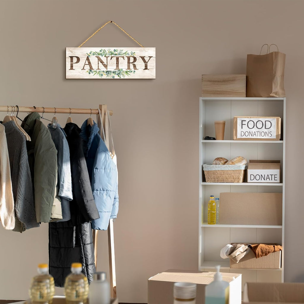 Pantry Sign Wall Decor, Pantry Wall Art with Plant Print, Rustic Farmhouse Wall Hanging Plaque Home Kitchen Decorative Pantry, 4.7 x 13.7 inches