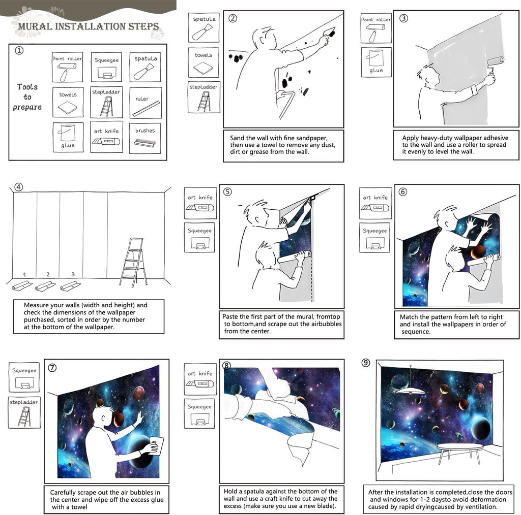 AFZEVEB-Space Galaxy Wallpaper Cosmic Planet Wall murals for Kids Room 114"x74" (Not Peel and Stick)