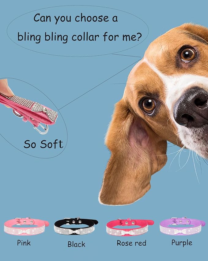 Bling Dog Collar for Small Medium Large Dogs, Crown Rhinestone Dog Collars for Girl and boy Dog, Diamond Puppy Collars, Adjustable Leather Suede SOFE Cat Collar (XS(8.2"-10.6"/21CM-27CM), Pink2)