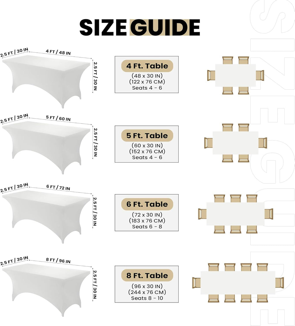 Utopia Kitchen 8FT Spandex Tablecloth [2 Pack, White] 200 GSM Stretch, Fitted, Washable and Wrinkle Resistant Table Cloth Rectangle Cover for Trade Shows, Wedding, Parties [96Lx30Wx30H Inch]