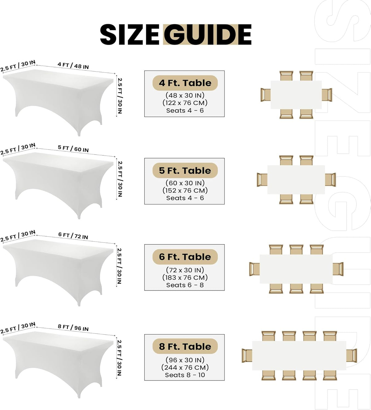 Utopia Kitchen 4FT Spandex Tablecloth [2 Pack, White] 200 GSM Stretch, Fitted, Washable and Wrinkle Resistant Table Cloth Rectangle Cover for Trade Shows, Wedding, Parties [48Lx30Wx30H Inch]