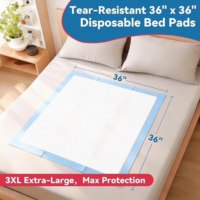 BIGGMED Tear-Resistant Disposable Bed Pads 36" x 36" 25 Count Super Absorbent Underpads, Chux Thicker Extra Large Incontinence Bed Pads, Pee Pads for Adults, Kids, Elderly, Pets