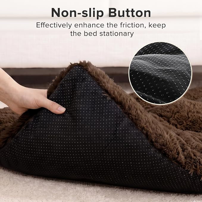 JOEJOY Large Dog Bed Crate Pad, Deluxe Plush Washable Dog Beds Fulffy Soft Kennel Pad Anti-Slip Pet Sleeping Mat for Extra Large Medium Small Dogs, 44" x 32", Brown