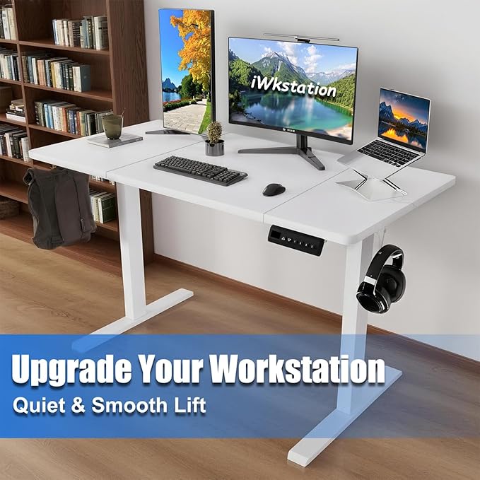 Standing Desk with Splice Board Adjustable Height- 63 inch Mobile Stand up Desk with Wheels, Portable Sit Stand Desks Electric with Lockable Casters