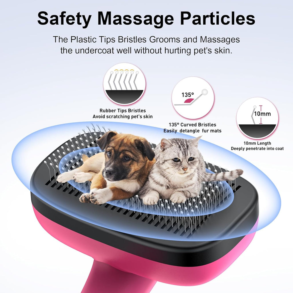 Self Cleaning Slicker Brush for Shedding Long Short Haired Dogs & Cats, Remove Loose Tangling Knot Undercoat Fur Mats, Grooming Brush with Retractable Bristles for Small Medium Large Pet, Pink