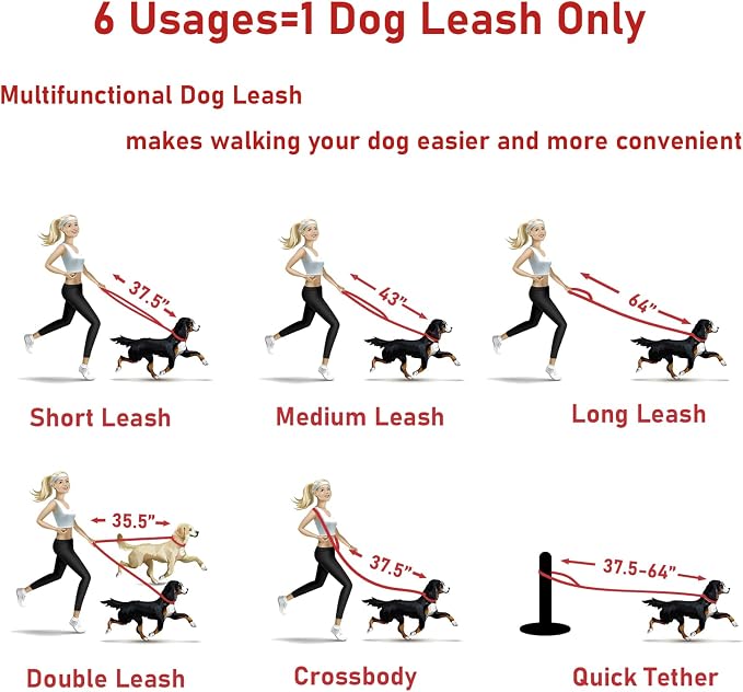 ZALER Dog Collar and Leash Set, Waterproof Adjustable Odor Proof Pet Collars Leashes Easy to Clean, 6FT Dog Leash with 2 Hooks for Large, Medium Small Dogs (L, Red)