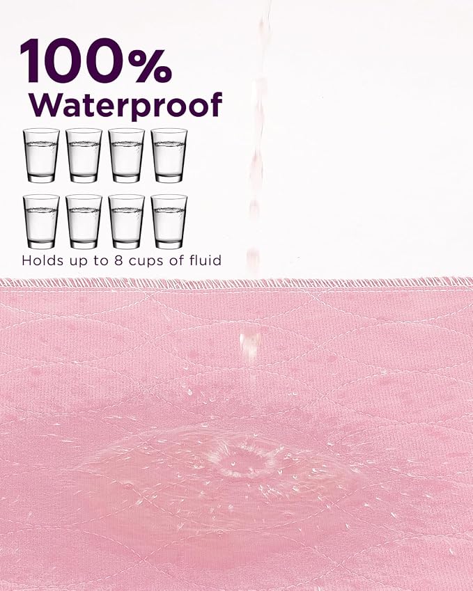 Washable Bed Pads 36" x 52" - 4 Pack, Pink, Waterproof Bed Pads for Incontinence, Bed Wetting Pads for Bed, Sofa, Floor, Resuable Underpads for Adults, Seniors, Pet