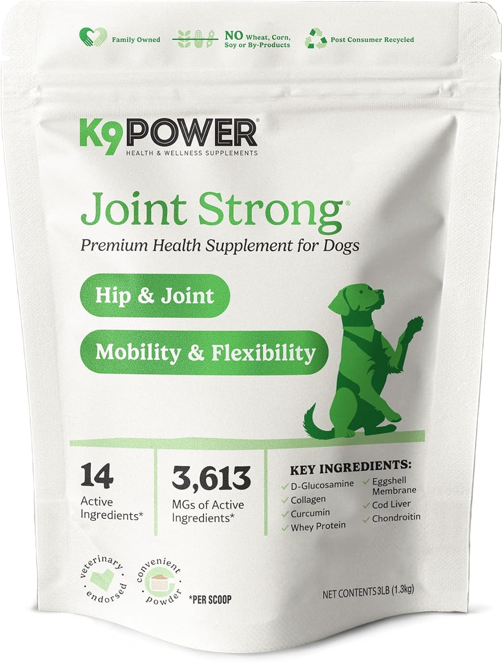 K9 Power Joint Strong Supplement 1 lb - Dog Joint Health & Mobility Support with Glucosamine, Curcumin, Chondroitin, Hip & Joint Pain Relief