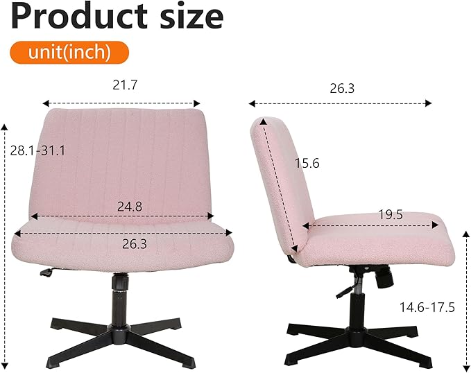 FDW Criss Cross Chair Armless Cross Legged Office Desk Chair Adjustable Swivel Ergonomic Gaming Chair No Wheels Backrest with Wide Seat Native Sponge Computer Task Vanity Chair for Home Office,Pink