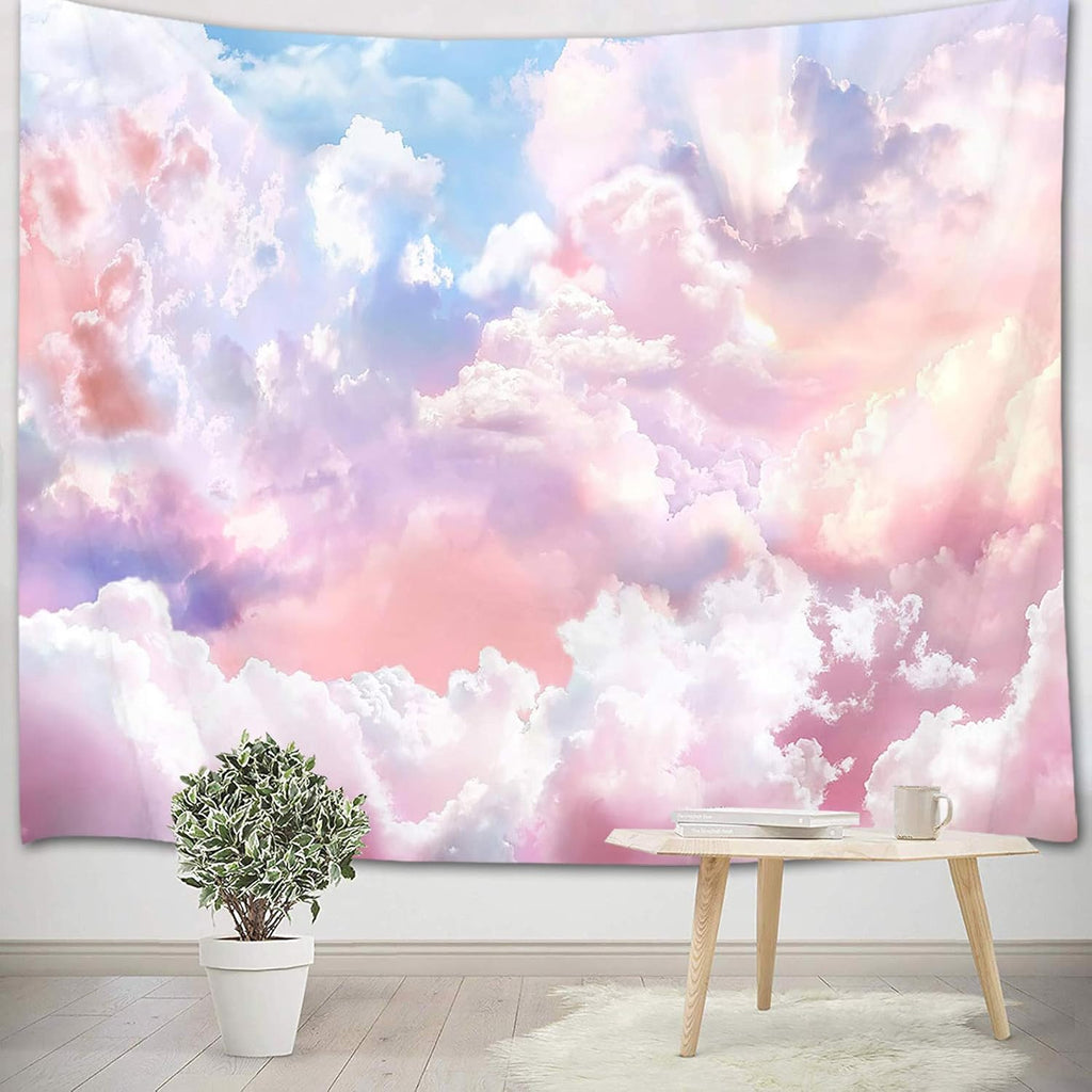 HVEST Pink Cloud Tapestry Colorful Abstract Clouds Natural Landscape Tapestries Wall Hanging for Bedroom Living Room Teen Dorm Indie Decor Poster Blanket,80x60 Inches