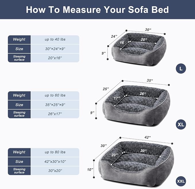 JOEJOY Rectangle Dog Bed for Large Medium Small Dogs - Washable Orthopedic Sofa Bed, Soft Breathable Puppy & Pet Cuddler, Durable Calming Dog Bed with Anti-Slip Bottom, Multiple Sizes, Dark Grey