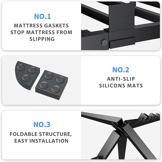 7 Inch Full Size Bed Frame, 3500Lbs Heavy Duty Metal Platform with Round Corner Legs Mattress Slide Stopper, Steel Slat Support No Box Spring Needed, Noise Free, Non-Slip, Easy Assembly