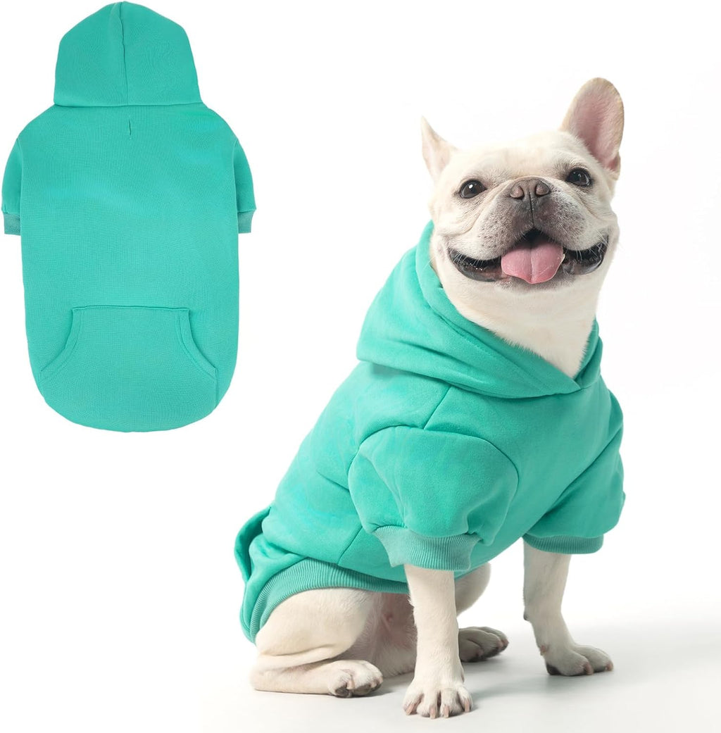 KOOLTAIL Basic Dog Hoodie - Soft & Warm Dog Hoodie Sweater with Leash Hole and Pocket, Dog Winter Coat, Cold Weather Clothes Sweatshirt for Small Medium Large Dogs Puppy Cat Boys Girls Lake Blue M
