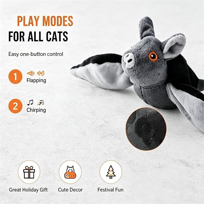 Flying Bat Dog Toy, 2026 New Flying Bat Toy for Dogs, Flapping Wings Interactive Pet Toy with Chirping Engages Cats and Dogs, Detachable Usb Rechargeable, Hanging and Ground Play ，Sugar Glider：2PCS