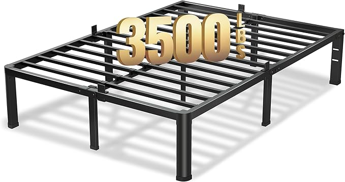 18 Inch King Size Bed Frame, 3500Lbs Heavy Duty Metal Platform with Round Corner Legs Mattress Slide Stopper, Steel Slat Support No Box Spring Needed, Noise Free, Non-Slip, Easy Assembly