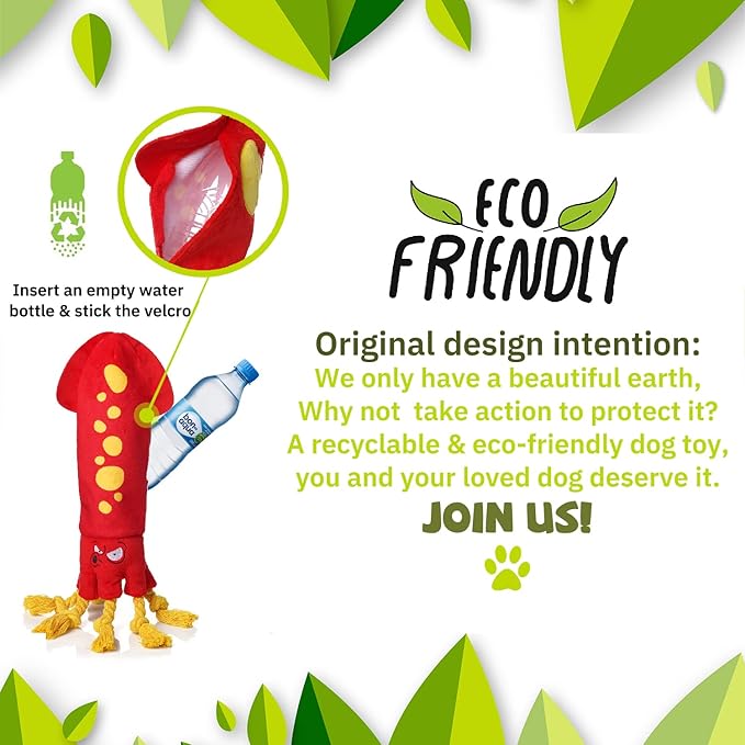 Water Bottle Dog Toys - Dog Puzzle Squeaky Enrichment Treat Dispensing Rope Snuffle Plush Toy, No Stuffing Durable Soft Crunchy Toys for Small Medium Large Dogs Puppy - Octopus Squid