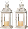 DECORKEY Lantern Decorative Indoor&Outdoor, 2 Pack 14.4'' Large Metal Candle Lanterns, Vintage Hanging Candle Holders for Farmhouse Wedding Front Porch Patio, Halloween Christmas Decorations for Home