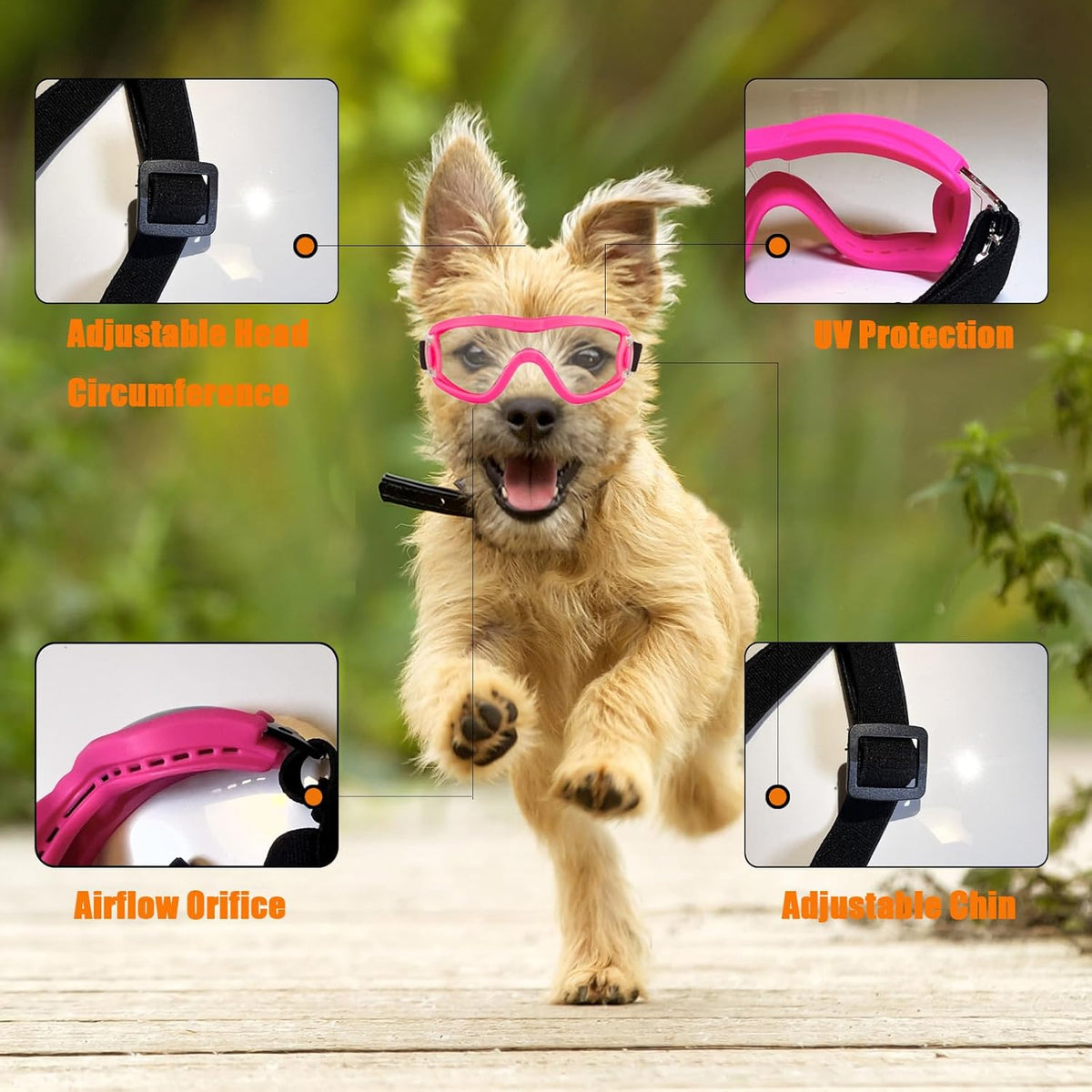 Dog Goggles Small Breed Dog Sunglasses with Adjustable for UV Protection Eyewear Doggy Doggie Puppy Glasses Anti-Fog Wind Dust Snowproof (Pink Frame Transparent Lens)