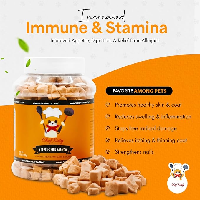 Freeze-Dried Salmon Treats for Cats & Dogs – 100% Wild Caught, Single Ingredient, High-Protein, Healthy Snack – No Additives or Preservatives – 2.6oz - Inspected & Tested in USA