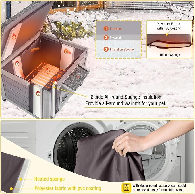 Aivituvin Heated Cat House for Outdoor Cats Feral Kitty Shelter with Heater Keep Warm in Winter,Insulated Liner Include
