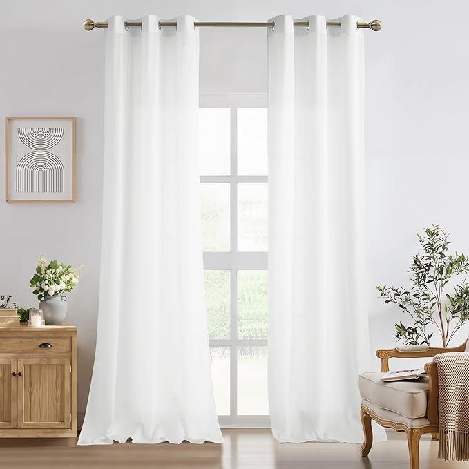 NICETOWN Off White Privacy Sheer Long Curtains 90 Inch Length for Bedroom Living Room 2 Panels Set Non-See-Through Semi Sheer Curtains Light Filtering Window Drapes, 42" W