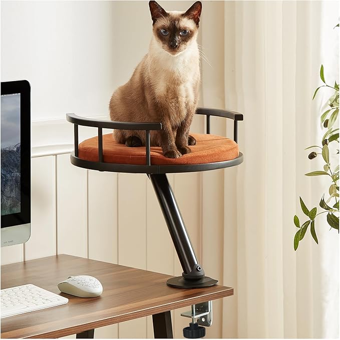 Cat Desk Bed - Desktop Attachment Cat Perch for Home Office, Spinnable Indoor Mounted Desk Bed, Elevated Nest for Work, Kitten Furniture Accessories(Black)