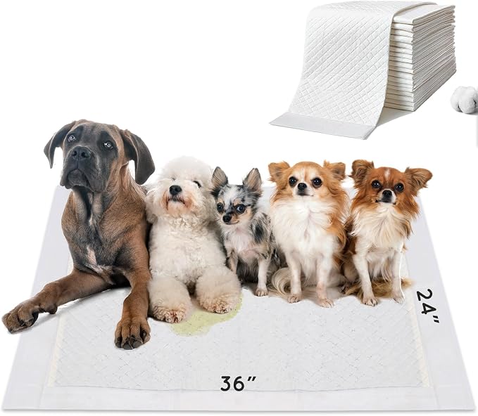 HQ4US 4LEGS Dog Pee Pads, Thick/Ultra Absorbent Puppy Dog Training Pads, Large Size 36”×24”，Odor Eliminating Gel, Deodorizing Factors, with Pet Inducer (105 Count)