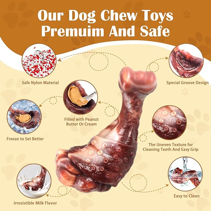 Dog Chew Toys for Aggressive Chewers: 2 Pack Indestructible &ToughToys for Aggressive Chewers-Dog Bones Nylon Toys for Small, Medium, Large Breeds-Super Chewer Toys to Keep Them Busy