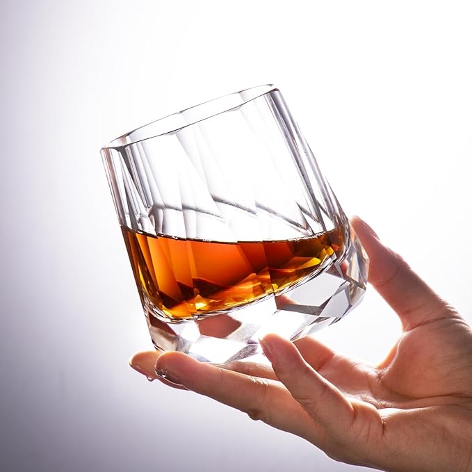 KAMMAK Crystal Whiskey Glasses Set of 2, 10 oz Handcrafted Old Fashioned Glass, Lead-Free Tumbler Glass with Delicate Rim, Seamless Modern Design & Thick Stable Base for Cocktails, Scotch, Bourbon