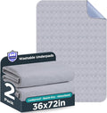 Washable Bed Pads 36" x 72" - 2 Pack, Grey, Waterproof Bed Pads for Incontinence, Bed Wetting Pads for Bed, Sofa, Floor, Resuable Underpads for Adults, Seniors, Pet
