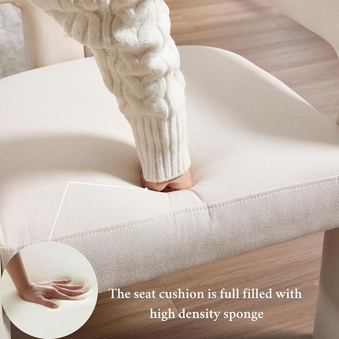 Modern Dining Chairs Set of 2, Upholstered Side Chairs Linen Fabric Guest Chairs with Barrel Backrest Armchair for Dining Room Living Room, Beige