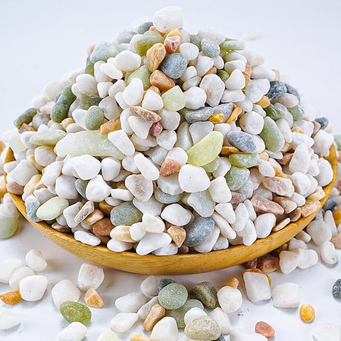 TOYPOPOR Mixed Color Decorative Rocks Stones Pebbles for Plants Garden Gravel White Rocks with Yellow, Green Pastel Accents Vase Fillers Natural Stone Top Dressing for Potted Plants Succulents 6 lbs