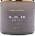Colonial Candle Brushed Suede Scented Jar Candle, Pop of Color Collection, 3 Wick, Grey, 14.5 oz - Up to 60 Hours Burn
