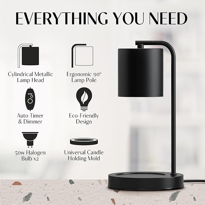 Candle Warmer Lamp with Timer and Dimmer & Includes 2 Bulbs, Electric Wax Candle Lamp Warmer for Jar Candles, Home Decor Aesthetic, and House Warming Gifts - Black