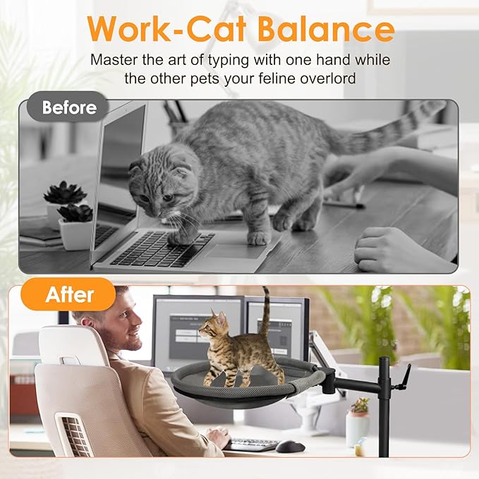 Cat Desk Bed, 360° Rotating & Height Adjustable Cat Desk Perch, Elevated Breathable Cats Nest Perch with Removable Washable Cover for Indoor Kitten Cats-Maximum Hold Up to 40lb