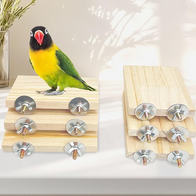 kathson 12 Pcs Wooden Bird Cage Platform Flat Birds Perch Stand Rectangle Parrot Perch with Washers for Bird Paw Grinding Cockatiel Cage Accessories for Parrot, Budgies, Conure, Lovebirds