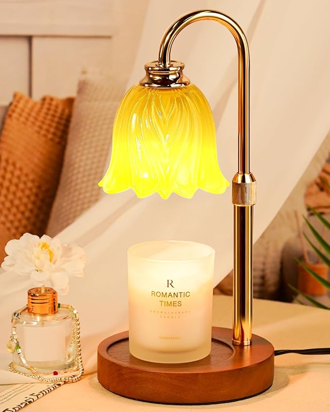 Candle Warmer Lamp, Gold Candle Lamp Warmer with Timer & Dimmer with 2 Bulbs, Dimmable, Christmas Gifts for Women Mom, House Warming Gifts New Home Bedroom Decor, Height Adjustable