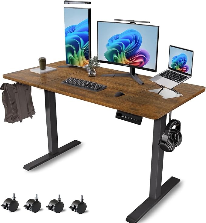 Standing Desk with Splice Board Adjustable Height- 63 inch Mobile Stand up Desk with Wheels, Portable Sit Stand Desks Electric with Lockable Casters