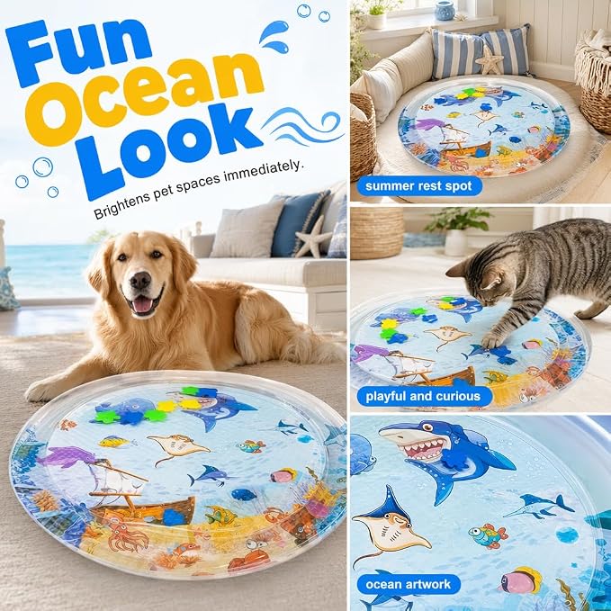 Cat Water Mat with Fish, 2026 New Interactive Cat Mat, Cat Mat for Indoor Activity, Portable Pet Water Play Mat for Cats and Dogs，B：Large,39"