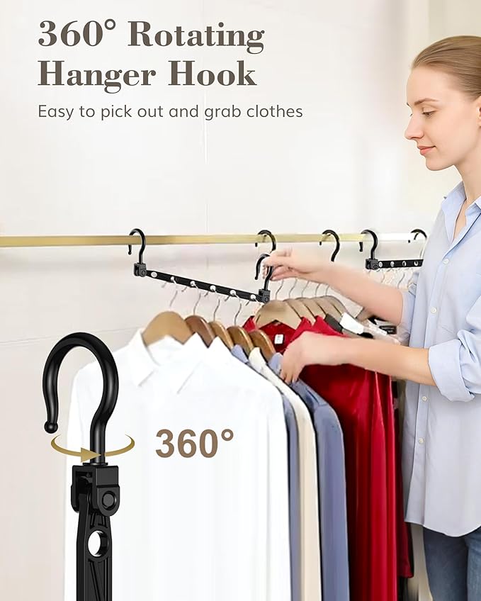 Space Saving Hangers for 144 Clothes, Reinforced Collapsible Hangers with 360° Swivel Hook, Hanger Hooks Space Saver for Closet Organizers and Storage, Dorm Room Essentials, Fully Assembled, Black