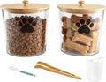 2 Pack Airtight Dog Treat Container,85oz Dog Cat Food Storage Container with Bamboo Lids,Puppy Cookie Jar,Up to 5~6LB,Pet Treat Canister with Scoops,Food Tong,Pen-Round