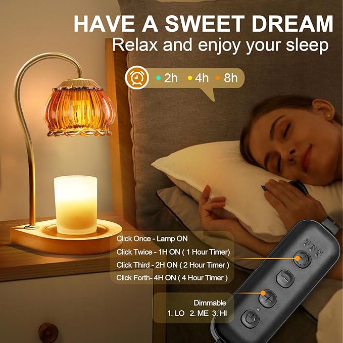 Candle Warmer Lamp with Timer, Dimmable Electric Candle Warmer Melter, Fragrance Candle Holders for Home Decoration Gift for Women, Dark-Orange