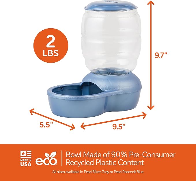 Petmate Replendish Gravity Feeder W/Microban, Pearl Peacock Blue, 2 LB, Made in USA