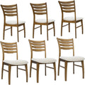 DUOMAY Farmhouse Dining Chairs Set of 6, Fur Beige Upholstered Side Chairs Solid Wood Ladder Back Kitchen Chairs for Home Dining Room, Browm Frame
