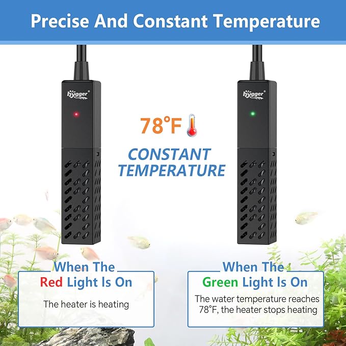 hygger 10W Small Aquarium Heater, Upgraded Ceramic Submersible Fish Tank Heater with 2 Suction Cups, Betta Heater Mini Preset Water Thermostat for up to 3 Gallon Tanks (Preset Temperature 78℉)