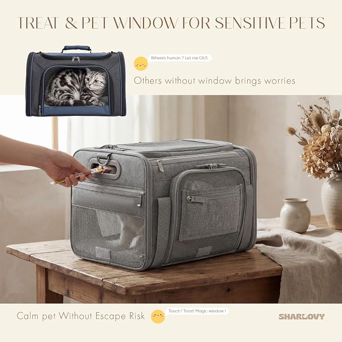 Top-Expandable Pet Carrier with Treat Pet Window,17x11x9.5 Airline Approved | for Alaska Hawaiian,Soft-Sided Dog Carrier, Anti-Scratch Mesh, Lockable Zippers,Cat Carrier for Kitten,Rabbit,Puppy,Grey
