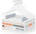 HOUSE DAY Wooden Hangers with Clips 24 Pack, Heavy Duty White Wood Pants Hanger, Premium Skirt Hanger with Adjustable Clips, Solid Clip Hangers for Suit, Blouse, Dress, Coat, Jacket, Bottom