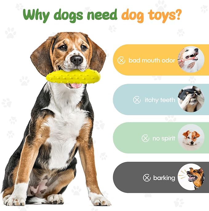 Toys for Aggressive Chewers, Tough Rubber Chew Toy, Squeaky Toy for Small, Middle and Large Dog Breeds (Chew, Cucumber, Yellow)